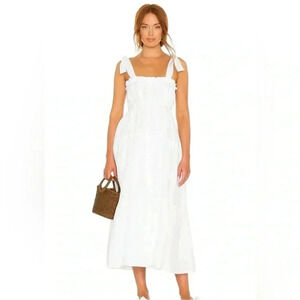 NWT Faithfull the Brand Bellamy Bridal Graduation Linen Midi Dress Plain White